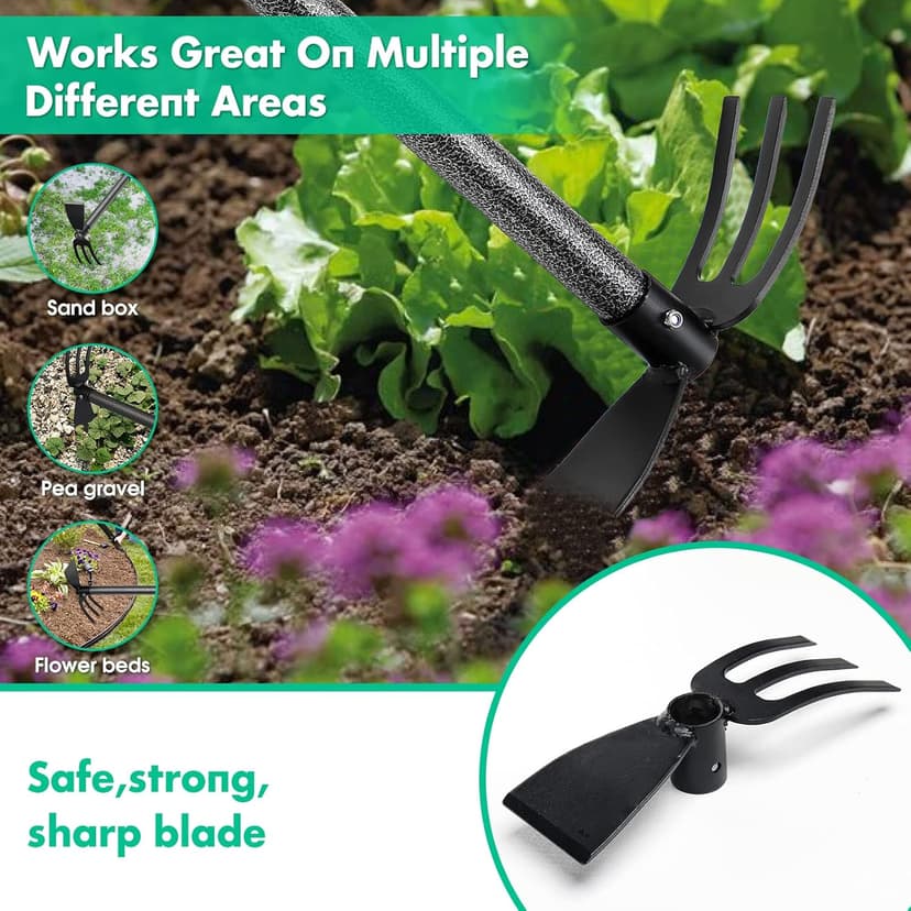 Hoe Garden Tool,45 Inch Long Garden Hoe and Cultivator, Garden Hand Tiller with Long Handle,Heavy Duty Garden Tools Hoe Cultivator for Gardening,Weeding, Tilling,Lossening Soil,Planting