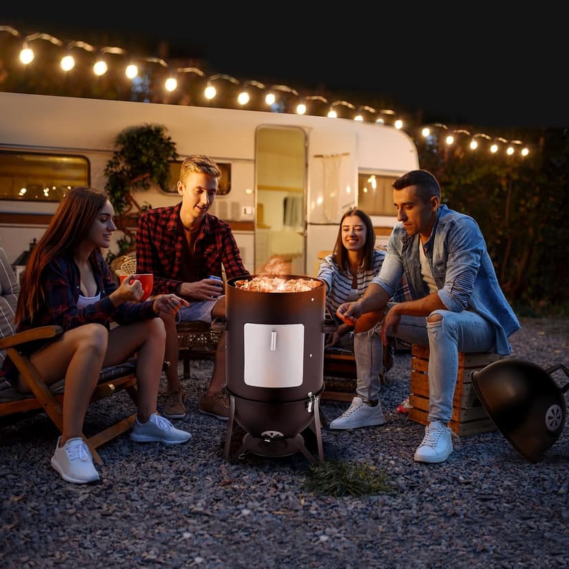Outvita Vertical 18.8 Inch Steel Charcoal Smoker, Heavy Duty 3-in-1 Portable Outdoor Grill Cooker with Built-in Thermometer for Outdoor Backyard Cooking Grilling Camping