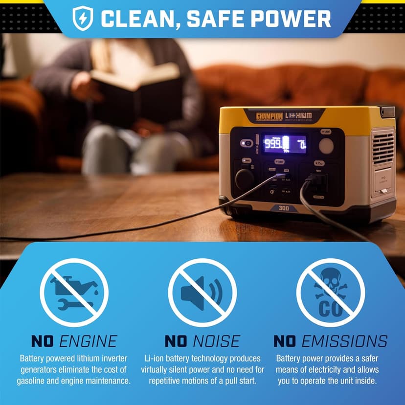 Champion Power Equipment 201188 285-Wh Power Station 600/300-Watt Portable Lithium-Ion Battery Solar Generator