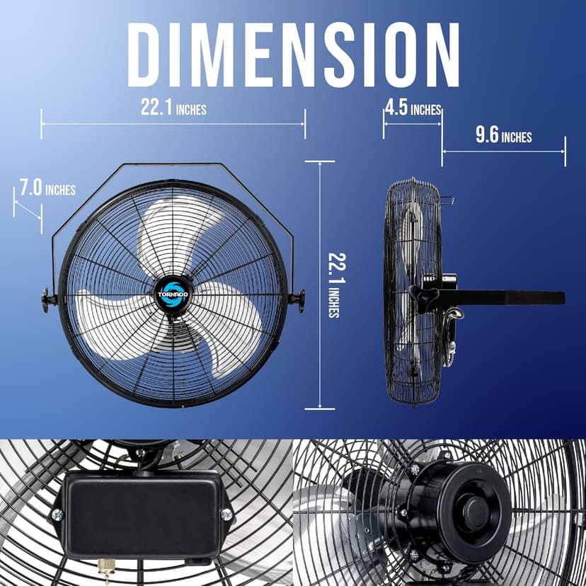 Tornado - 18 Inch High Velocity Industrial Wall Fan with TEAO Enclosure Motor - 4000 CFM - 3 Speed - 6.5 FT Cord - Industrial, Commercial, Residential Use - UL Safety Listed