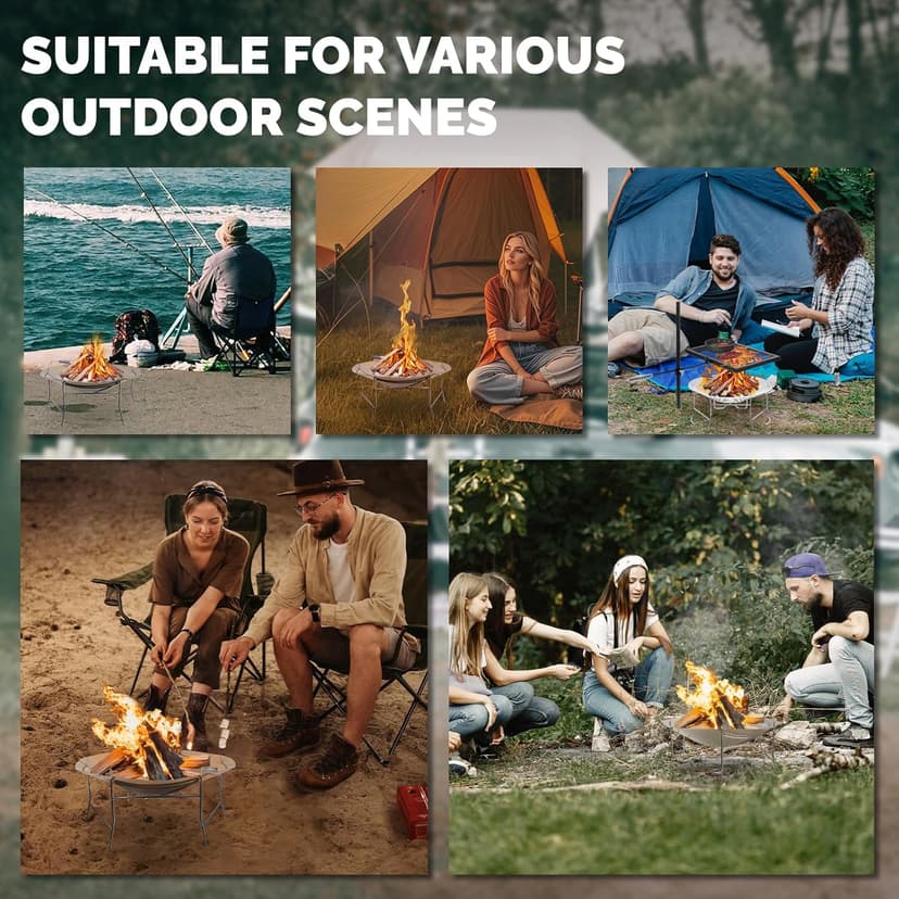ActDoer Portable Camping Fire Pit - 17 inch Wood Burning Fire Pit with Storage Bag - Camping, Picnics, Backpacking, Outdoor Heating