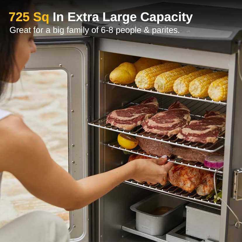 EAST OAK 30" Electric Smoker, Outdoor Smoker with Glass Door & Meat Thermometer, 725 Sq Inch Large Capacity, 4 Detachable Racks for Backyard BBQ, Party, Outdoor Cooking Night Blue