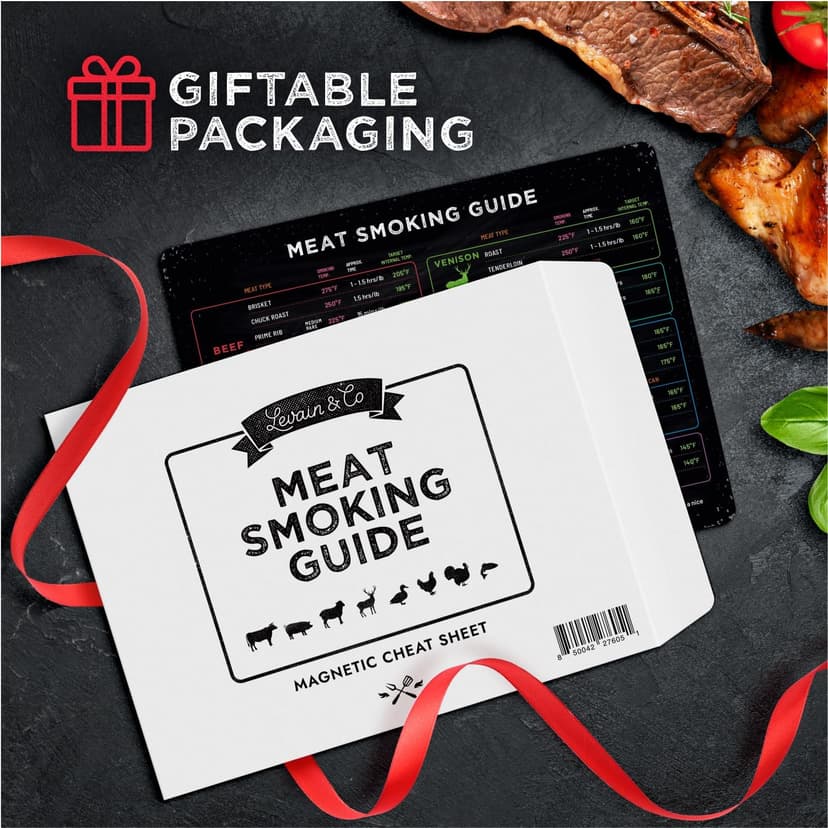 Meat Smoking Magnet Horizontal & BBQ Smoker Guide - Smoker & Pellet Grill Accessories - Wood, Time, & Temp - Grill Accessories for Outdoor Grill - BBQ Smoker Accessories - Grilling Gifts