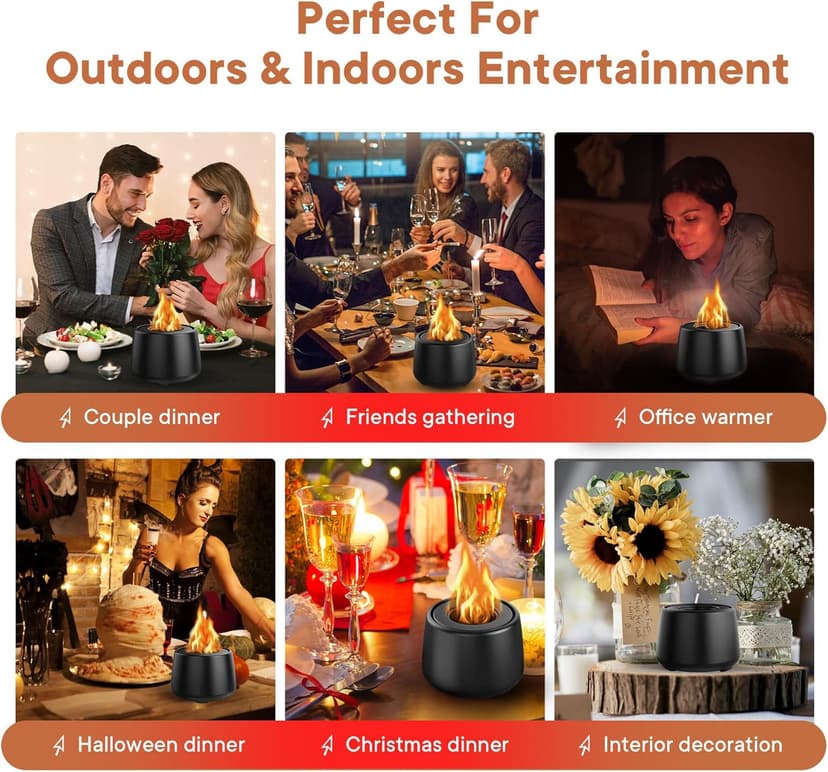 Ceramic Tabletop Fire Pit, Portable Ethanol Fire Bowl, Mini Rubbing Alcohol Fireplace Table Top Fire Pit Bowl Long Burning Smokeless Housewarming Gift with Indoor & Outdoor & Garden
