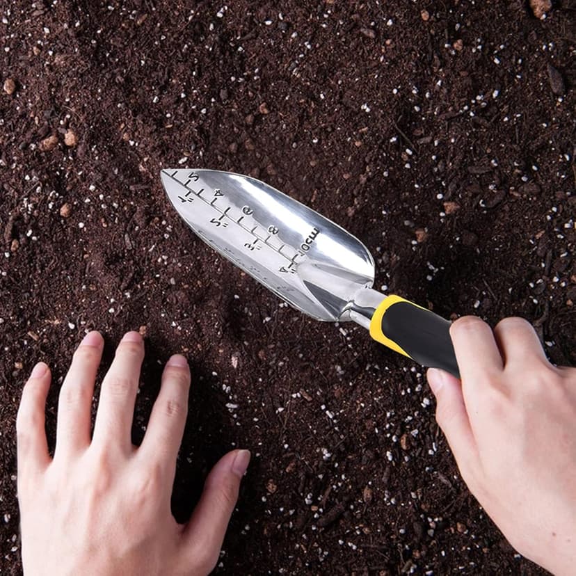Garden Trowel Hand Shovel with Soft Rubberized Non-Slip Ergonomic Handle for Planting Transplanting, Weeding, Moving and Smoothing Soil-Gardening Gift (Spade Shovel)