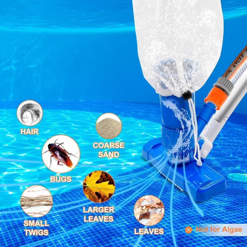 Upgraded Handheld Pool Vacuum for Above Ground Pool - Swimming Pool Jet Cleaner with 70" 5 Section Poles, Small Underwater Vacuum Kit W/Brush for Spas, Ponds, Fountains
