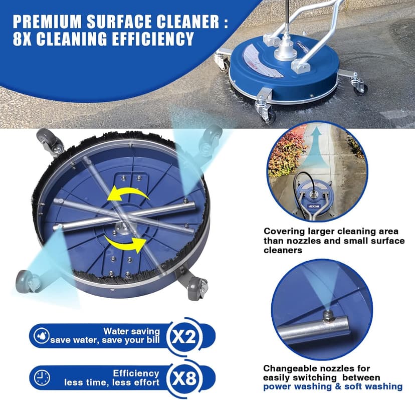 Pressure Washer Surface Cleaner 20'', 4500PSI Power Washer Surface Cleaner Attachment with Wheels, Pressure Washer Accessory for Driveway Sidewalk Curb Deck Patio Cleaning, 3/8'' Quick-Connect