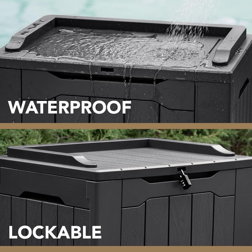 Devoko 30 Gallon Resin Deck Box Outdoor Indoor Waterproof Storage Box for Patio Furniture Pool Accessories Storage for Cushion Garden Tools (30 Gallon, Black)