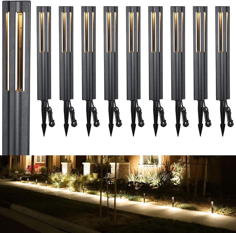 LEONLITE 10-Pack Low Voltage Landscape Pathway Lights, LED Bollard Path Lights, 3W Outdoor Landscape Lighting for Driveway, Garden, Aluminum, 12-15V AC/DC, IP65 Waterproof, 3000K Warm White, Black
