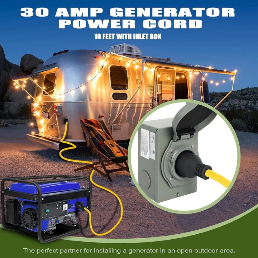 Wadoy 3 Prong Generator Cord 30 Amp, Yellow Generator Power Inlet Box and 10Ft Generator Power Extension Cord NEMA L5-30P to L5-30R 125V, 3750W Generator Power Inlet Organizer Combo Kit ETL Listed