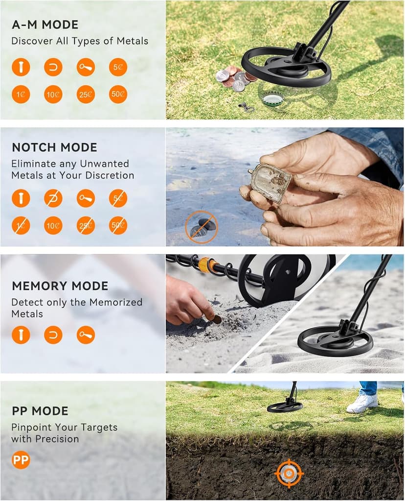 SUNPOW Metal Detector for Adults & Kids, Kids Metal Detector Waterproof for Gold Detecting, Stable Anti-Interference, Higher Accuracy, Bigger LCD Display, 4 Modes, IP68 Search Coil, OT-MD13