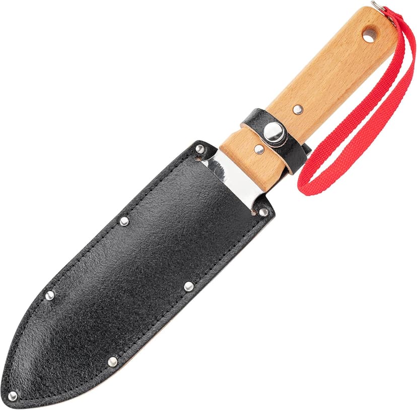 NJP651 Hori Weeding & Digging Knife-Hardened HRC58 Edition, Authentic Tomita (Est. 1960) Japanese Stainless Steel, 7.25" Blade, Wood Handle, w/Premium Leather Sheath