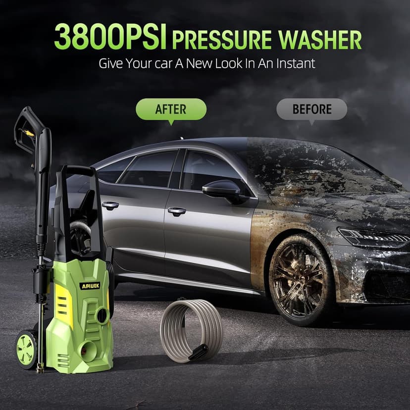 Electric High Pressure Washer - Duede Portable Washer with 23 FT Water Outlet & 6.6 FT Inlet Hose, Steel Spray Wand, Foam-Adjustable Cannon, 4 Nozzle Set, Cleans Car/Patio/Fence/Window, 3800PSI 2.4GPM