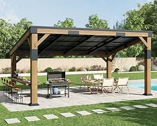 AMERLIFE 10x14 FT Solid Wood Grill Gazebo, Permanent Galvanized Steel Lean to Canopy & Built-in Bar Shelf – Outdoor BBQ Gazebo Pergola for Deck, Backyard, Garden