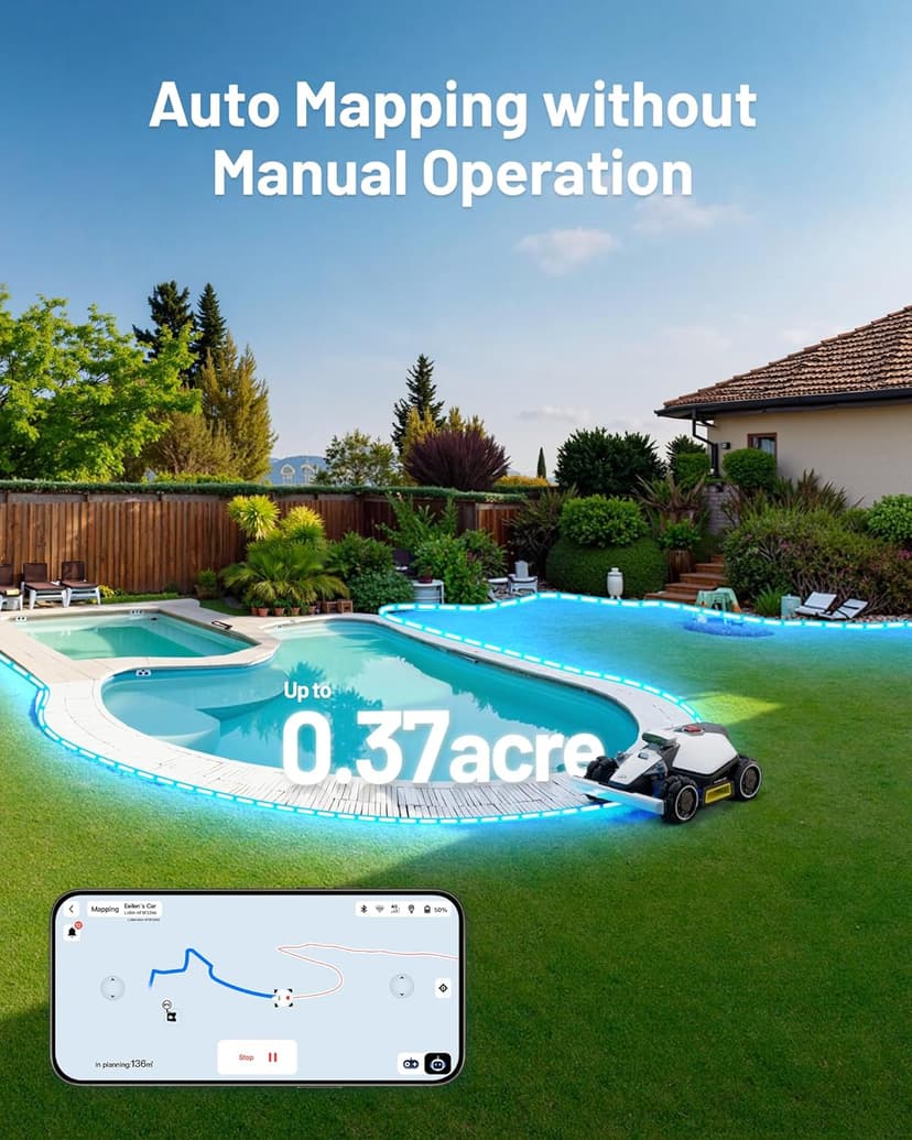 LUBA Mini AWD 800 Robot Lawn Mower with 4G, Reception 0.2 Acre, Max. 0.25 Acre, All-Wheel-Drive for 80% Slope, UltraSense AI Vision+RTK Auto-Mapping, Cutting Height 0.8"-2.6"