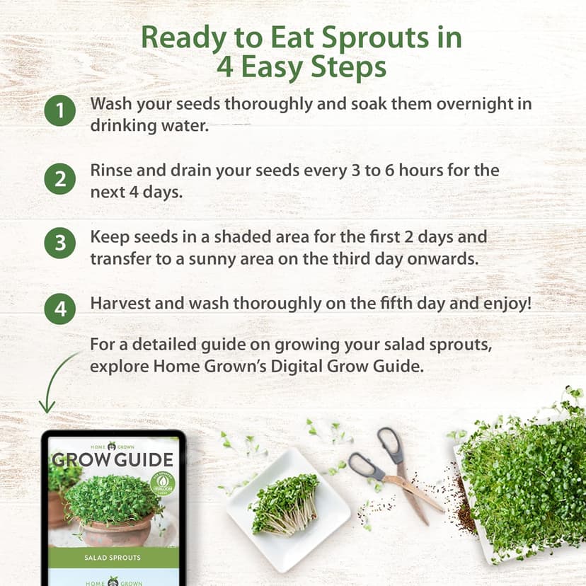 HOME GROWN Microgreens & Sprouts Salad Seeds Mix – 16oz Resealable Mylar Pack – Broccoli, Alfalfa, Radish, Clover – Heirloom 𝗡𝗢𝗡-𝗚𝗠𝗢 Seeds for Healthy Indoor Growing & Juicing