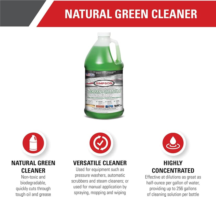Simpson Cleaning 88283 Cleaner, Concentrated Soap Solution for Pressure Washers and Spray Bottles, Use on Concrete, Vinyl Siding, Appliances, Windows, Cars, Fences, Decks, Green, 1 Gallon