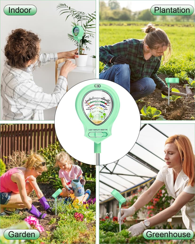 2025 Upgraded Soil Moisture Meter for Plants, Soil pH Meter, 4-in-1 Soil Tester for Light/Moisture/pH/Fertility, Plant Water Meter for Garden, Lawn, Farm, Indoor & Outdoor