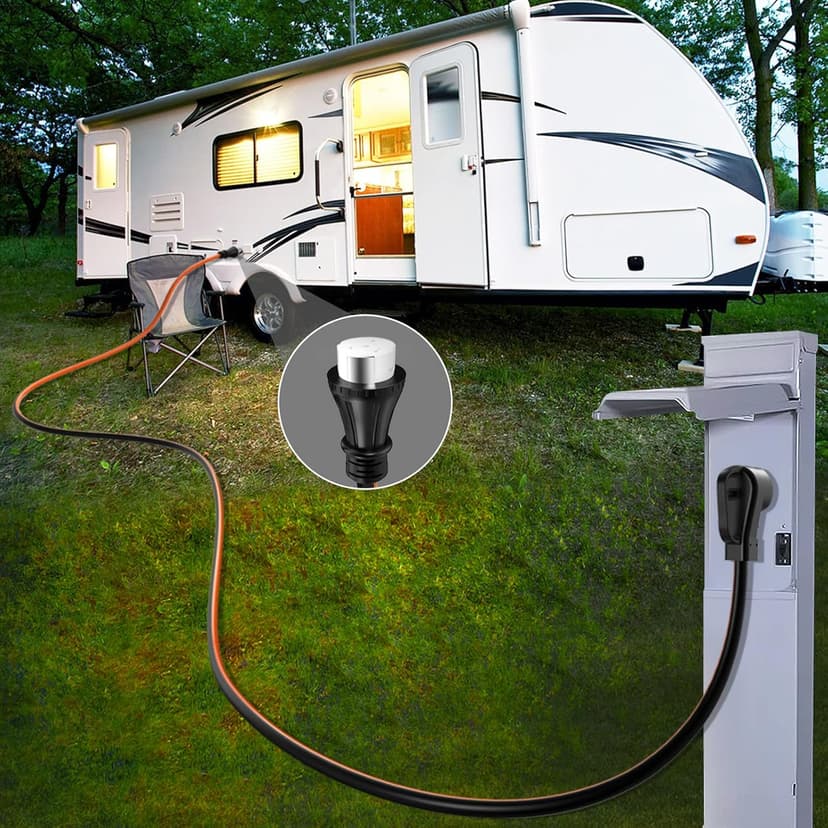 50 Amp 50 Foot RV Extension Cord, 14-50P to SS2-50R Heavy Duty STW Generator Extension Cord for RV Camper and Generator to House, with Locking Connector and Cord Organizer(50 Foot Black&Orange)