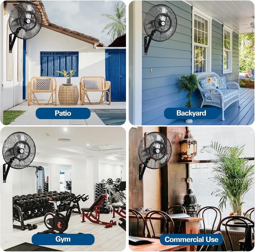 BILT HARD 20" Oscillating High-Velocity Outdoor Wall Misting Fan, 3-Speed Patio Fans for Outside, 80° Oscillation, Waterproof, Industrial Wall Mount Fan for Outdoor- UL Listed