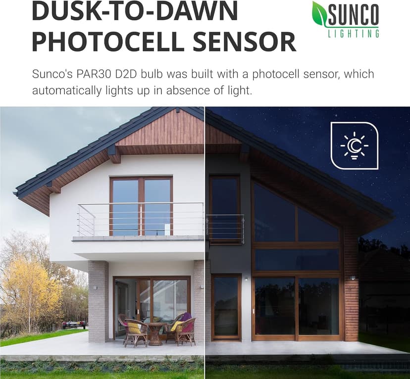 Sunco LED PAR30 Dusk to Dawn Light Bulb for Outside Porch, Patio, Backyard, 11W=75W, 850 LM, Selectable CCT 2700K/3000K/4000K/5000K, Non-Dimmable, Photocell Sensor, UL 4 Pack