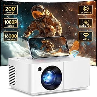 Portable Outdoor Projector, [Electric Focus] Mini Projector With WiFi and Bluetooth Native 1080P 300 ANSI, Max 200" Display Mirroring Screen With Android/IOS/Windows for Gaming Home Cinema