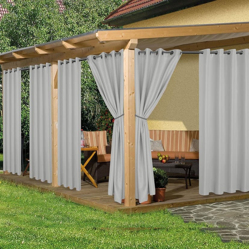 HolidayIdeas Outdoor Curtains for Patio Waterproof, 6 Panels - 54x84 Inches - Weatherproof Privacy Outsides Curtains for Cabana Porch Pergola, Sunlight & UV Blocking (Silver, Grommet Top)