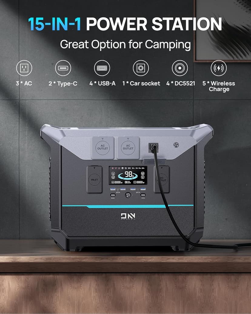Portable Power Station 2000W, 2073.6Wh LifePO4 Battery Backup Station, 1.8 Hrs Fast Charging Solar Generator,Emergency Power Supply for Camping, Power Outage, Off-grid(Solar Optional)