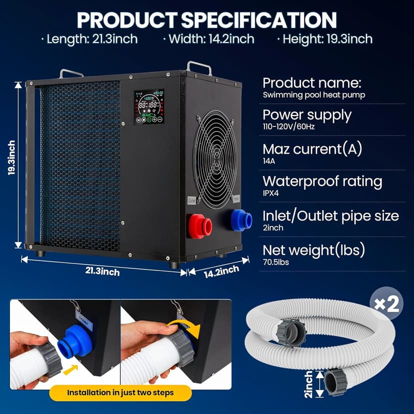 16184 BTU Pool Heater, for 6000 Gallons Above Ground Pools,Swimming Pool Heaters,120V/60Hz with Digital Display Multi-Protection