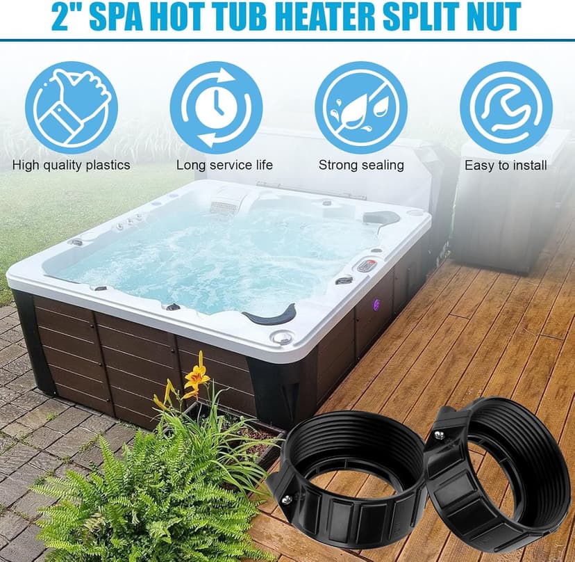 2" Spa Hot Tub Heater Split Nut Unions with Screws & Heater Gasket, Split Nut for Hot Tub and Spa Replacement Part, Suitable for 2-inch Heater Assemblies - 2 Pack