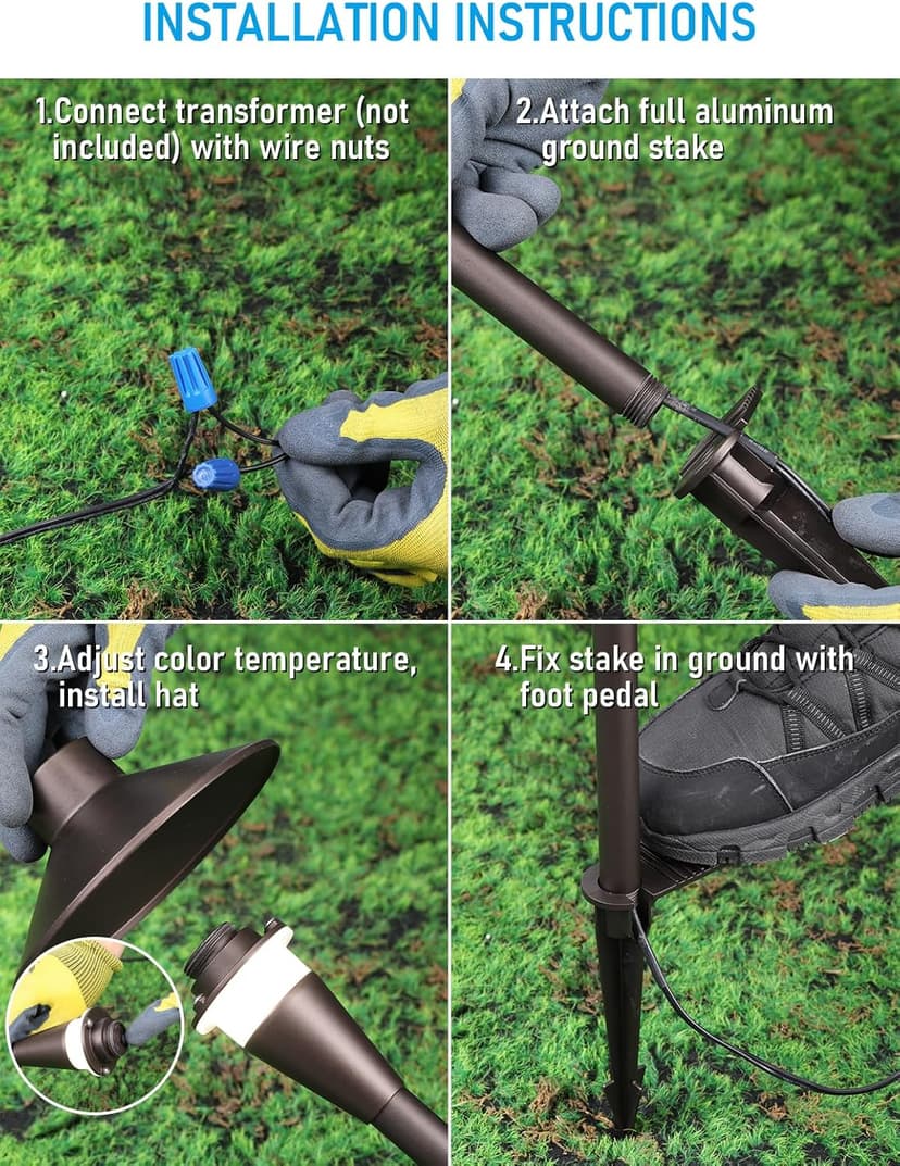 LEONLITE 3CCT Low Voltage Pathway Lights, 12-24V LED Landscape Path Light, 3000K/4000K/5000K Selectable, CRI90, IP65 Waterproof Landscape Lighting, Aluminum Housing, Oil Rubbed Bronze, Pack of 6