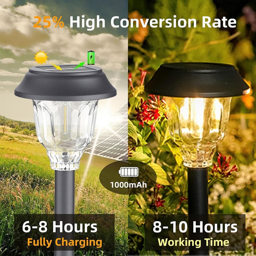 Solar Lights Outdoor, 6 Pack Solar Pathway Lights Waterproof, Metal Glass Outdoor Solar Lights, Auto On/Off Solar Outdoor Lights for Garden Yard Path Walkway Driveway