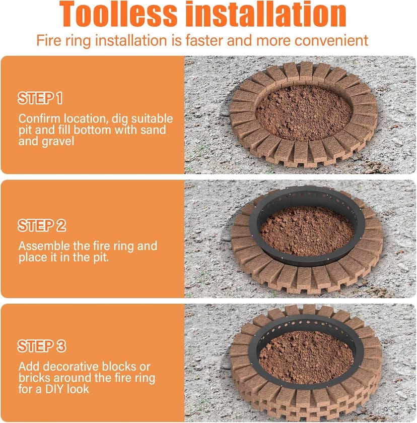 30 inch Fire Pit Ring for Outside, Large Smokeless Firepit Insert, Fire Ring for Camping, Wood Burning Fire Pit Rim, DIY Fire Rings for Yard/Garden Bonfires, Outdoor Fireplace