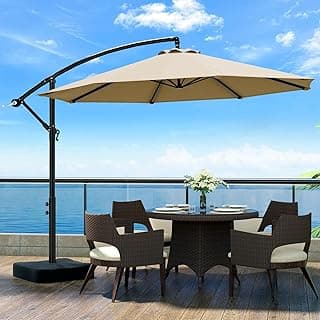 10ft Patio Umbrella with Base Included, Outdoor Offset Cantilever Umbrella w/Upgraded Yarn-dyed Fabric Shade, Sturdy 8 Rids, Easy Tilt Adjustment, for Pool Deck Porch Backyard Garden,Beige