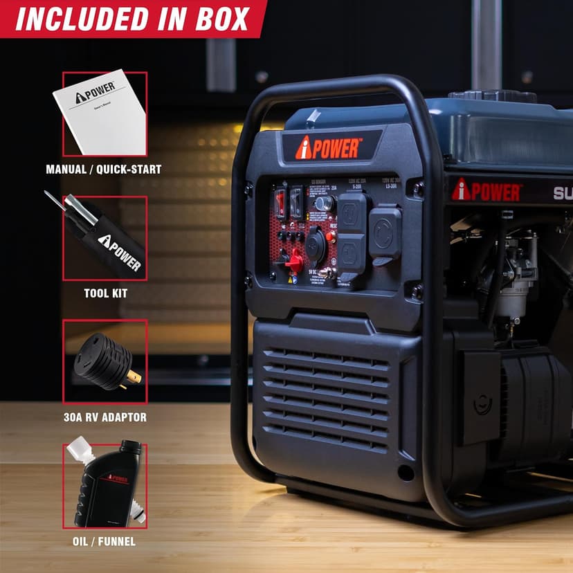 A-iPower 4600W RV-Ready Open Frame Inverter Generator Gas Powered, Lightweight Portable Power Supply with CO Sensor