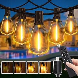 Outdoor String Lights Dimmable with Remote, 100 FT Outdoor Lights with 2 Timer and 3 Mode, Waterproof & Shatterproof Patio Lights, 2200K Energy Saving String Lights 3 Spare Bulbs for Patio Yard