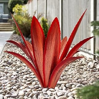 Enlarge Thickened Wind Resistant Metal Agave Garden Art Metal Plant Country Garden Sculpture Statue Outdoor Decoration Agave Metal Plant Courtyard Garden Lawn Ornament Gift (1, 12 Leaves red)