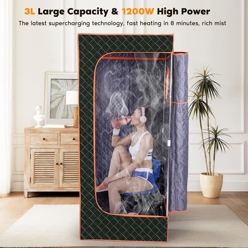 Portable Sauna Box with 3L 1200W Steamer, Personal Sauna Tent with 15 Adjustable Heat Levels, Steam Sauna Full Body for Home, Steam Room with Foldable Chair