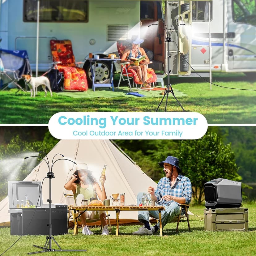 Standing Misters for Outside Patio - Adjustable 5.3FT Portable Misting System Cooling Outdoor 32.8Ft Stand Misting Long Water Line for Kids Mist Playing, Patio Cooling, Backyard, Porch, Sprinkler