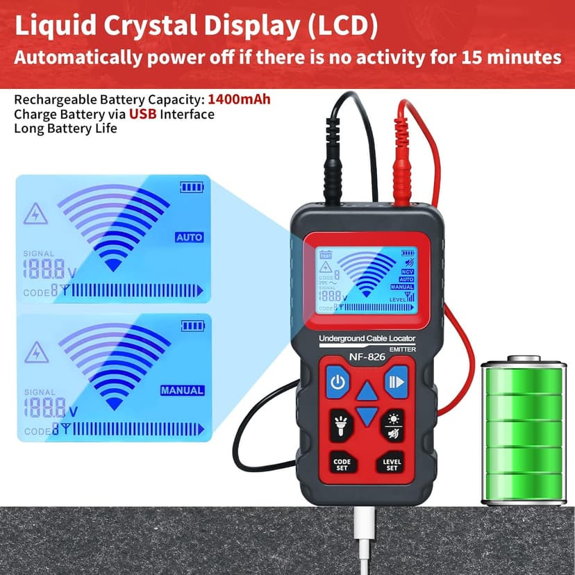 Underground Cable Wire Locator, RockyMars Cable Tester Wire Tracker, Detect Cables, NF826 Underground Wire Locator for Dog Fence Cables, Wire Detector Test Short Circuit Breaker of Wall