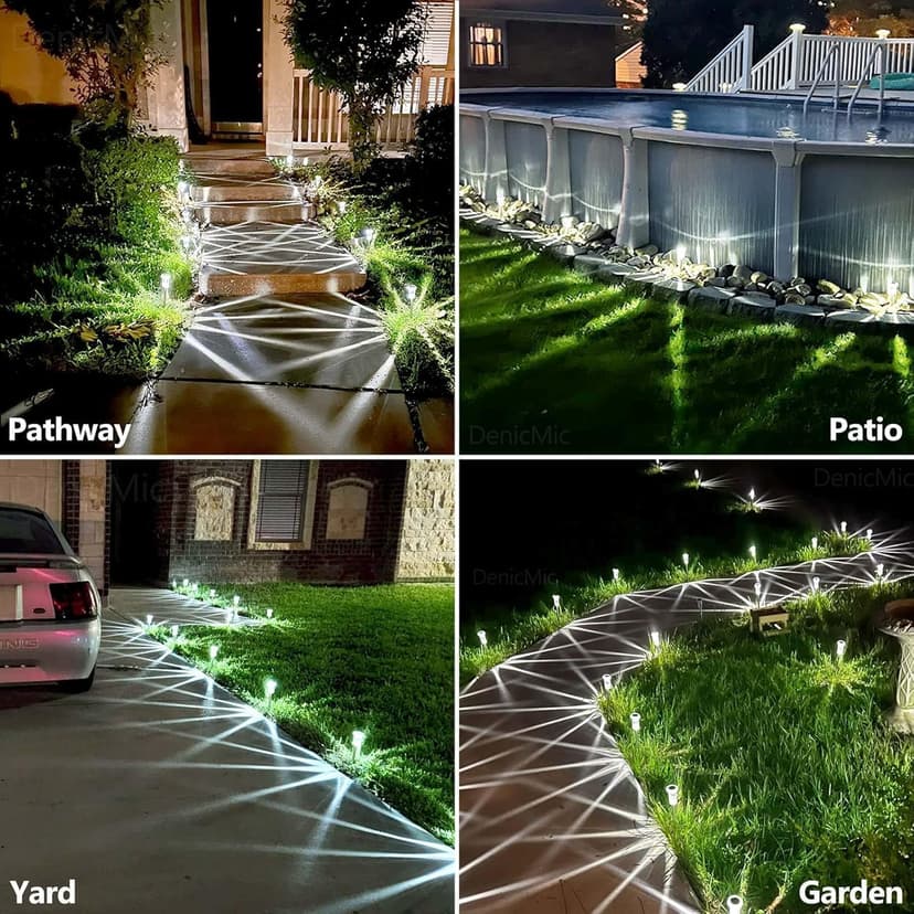 DenicMic Solar Lights Outdoor Pathway Lights 6000K LED Waterproof Acrylic Lamp Head Stainless Steel Stake for Yard Garden Landscape Path Walkway Driveway Patio Lawn (15Pack Cold White)