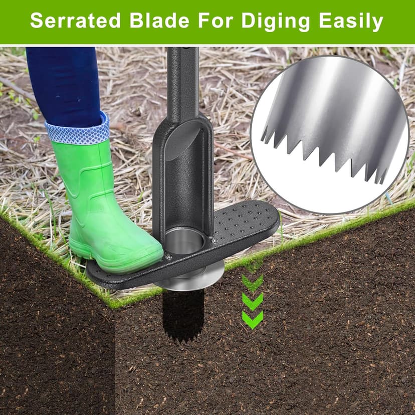 Dolibest Bulb Planter Tool w/Soft Grip, Grass Plugger Tool w/Stainless Steel Sharp Serrations, Depth Adjust Pre-Assembled Sod Plugger w/Centre Auto Dump Design for Lawn Planting Bulbs and Grass Repair