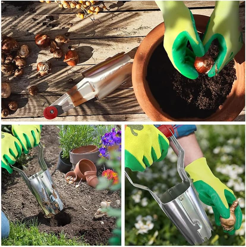 FLORA GUARD Bulb Planter with Depth Markers - Automatic Soil Releasing Seed Bulb Transplanter for Planting/Digging Tulips, Daffodils, Dahlias and More!