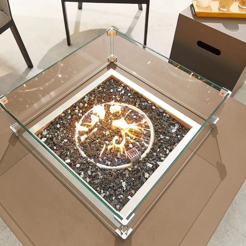 Fire Pit Wind Guard, 17.5 Square Fire Pit Glass Wind Guard Made of Clear Tempered Glass, Set with Assembly Instructions, Screwdriver, Easy to Install