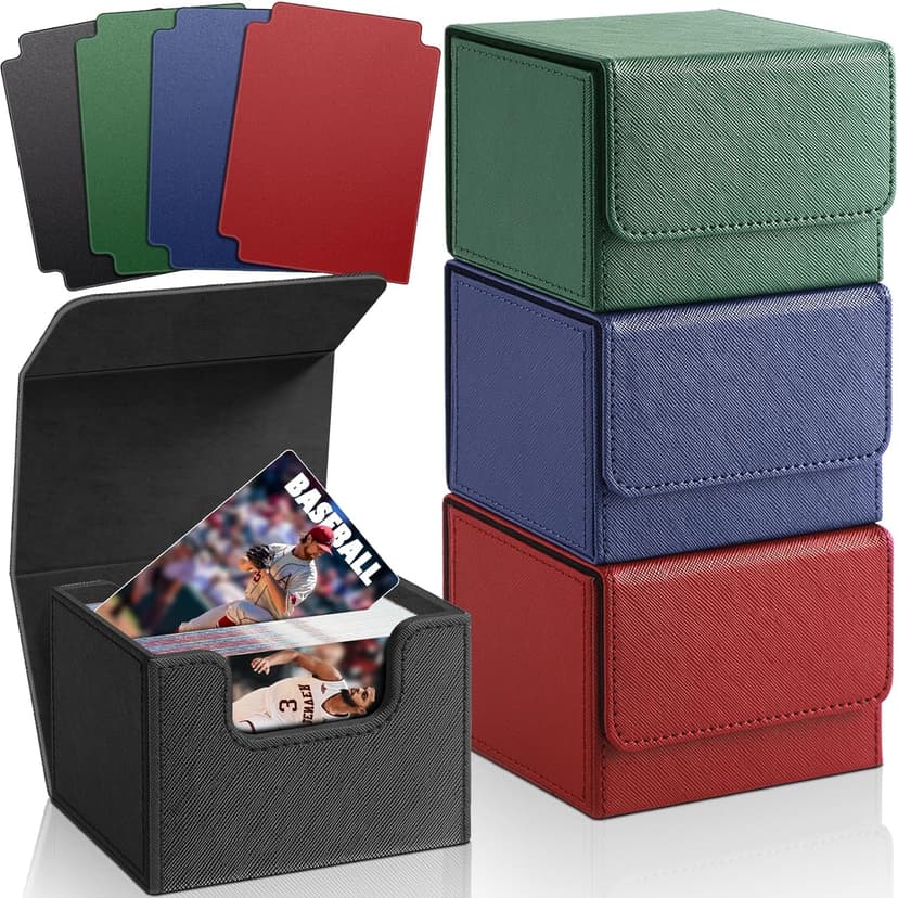 Homthy 4 Pack Card Box - Large Size, Fits 400+ Sleeved Cards, Compatible with Mtg Deck, Premium Leather Card Box for Trading Cards