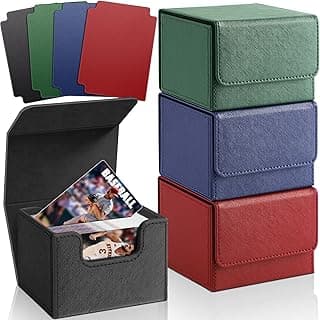 Homthy 4 Pack Card Box - Large Size, Fits 400+ Sleeved Cards, Compatible with Mtg Deck, Premium Leather Card Box for Trading Cards
