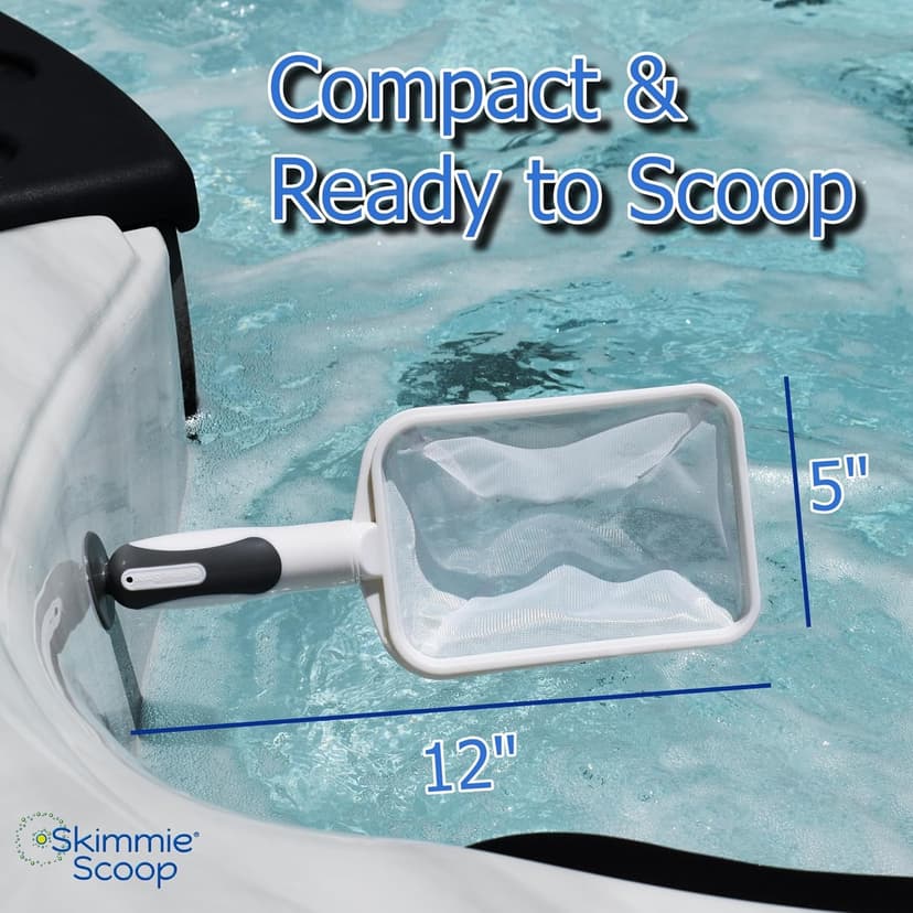 The Skimmie Scoop - Patented Handheld Skimmer with Fine Mesh Net for Spa, Hot Tub, Cold Plunge and Small Pool Cleaning - Lightweight and Durable with Powerful Suction Cup - Clean Out Filter (White)