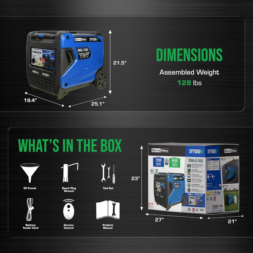 DuroMax XP7000iH 7,000-Watt Dual Fuel Portable Digital Inverter Generator - Gas & Propane, Remote Electric Start, RV & Emergency Ready