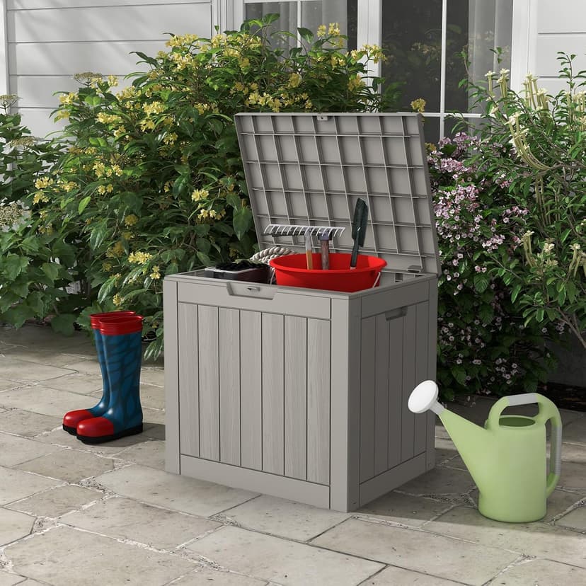 Deck Box, Waterproof Weatherproof and UV Resistant Resin Storage Bin with Lockable Lid, Ideal for, Outdoor, Patio Furniture Cushions, Pool Supplies, Garden Tools (31 Gallon, Grey)