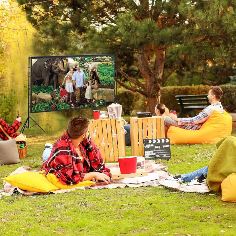 AAJK 150in Projector Screen with Stand,Portable 16:9 4K HD Indoor Outdoor Projection Screen with Wrinkle-Free Design, Ideal for Home Theater and Backyard Cinema – Includes Carry Bag